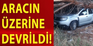 ARACIN ÜZERİNE DEVRİLDİ!